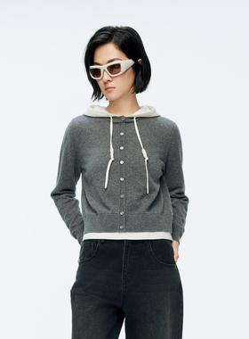 婉甸2025年冬季新品灰色连帽假两件套头衫1244W10GS1