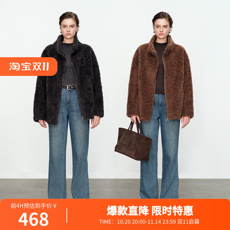 婉甸格雷灰皮毛一体外套冬季新品H型女士外套1234O80DS4