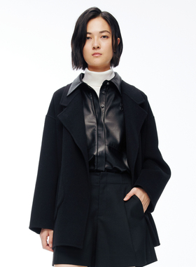 婉甸2025年冬季新品黑色双面呢外套1244E08DM2