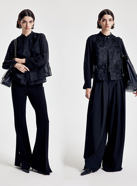 婉甸2026春季新品黑色/古瓷白刺绣两件套上衣新中式1251S05ZYA