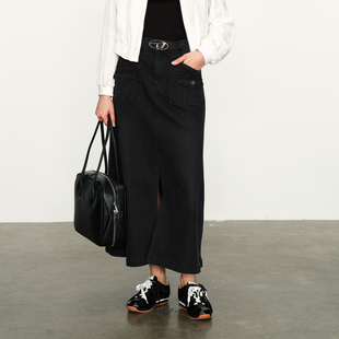 婉甸2025春季 黑灰色丹宁长包裙百搭风半身裙1241K19SM4 新品