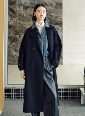 婉甸2025年冬季新品黑色双面呢大衣1244C06DM2