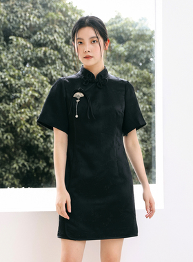 婉甸2025年秋季新品黑色旗袍连衣裙1243N02RS1YX