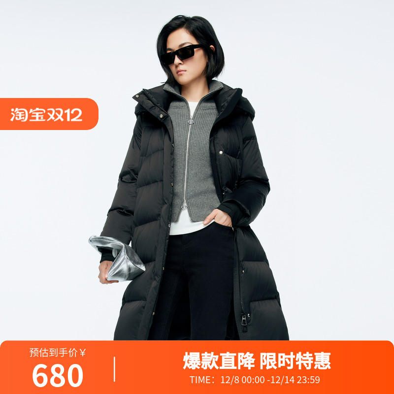 婉甸2025年冬季新品黑色长款羽绒服1244D37SX5