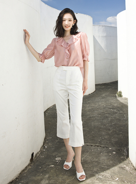 婉甸2025夏季新品黑色/白色九分喇叭裤休闲裤1242P08RS1