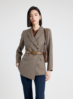 婉甸2025年秋季新品复古棕咖格纹西装1243Q04MD4