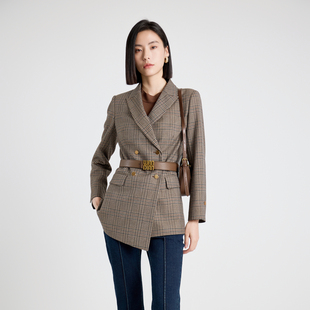 婉甸2025年秋季新品复古棕咖格纹西装1243Q04MD4