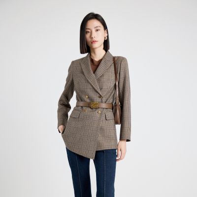 婉甸2025年秋季新品复古棕咖格纹西装1243Q04MD4