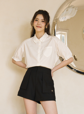 婉甸2025夏季新品原生白短袖衬衫1242S01RS2