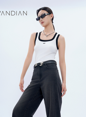 婉甸古瓷白撞边毛织背心1233G02DS1