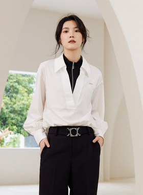 婉甸2025春季新品星球白长袖衬衫通勤风宽松款1241S22SJ2YX