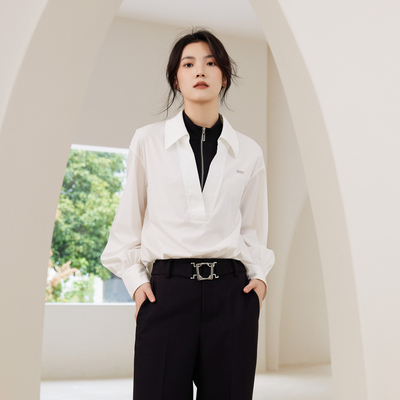 婉甸2025春季新品星球白长袖衬衫通勤风宽松款1241S22SJ2YX