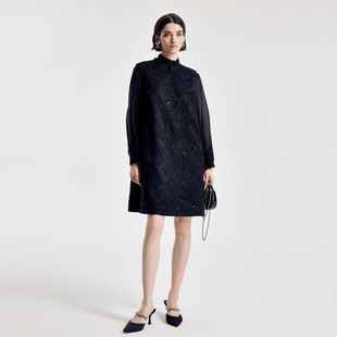 连衣裙1251N01YJ1 黑色立体提花盘扣领无袖 婉甸2026春季 新品