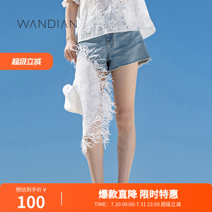 短裤 婉甸钠石蓝丹宁牛仔短裤 女装 夏季 收腰磨破1232X05RS4YX 新品