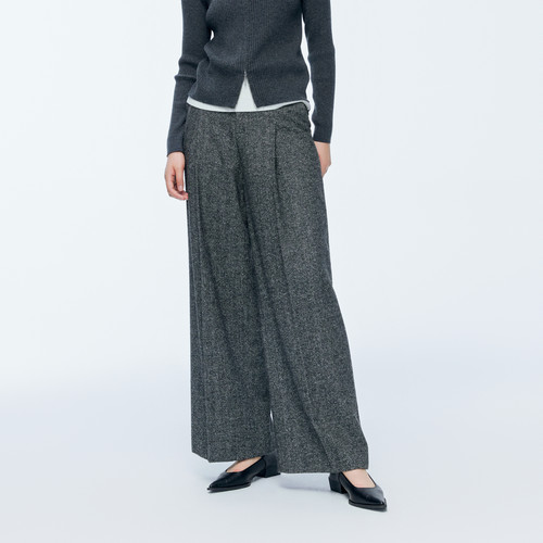 婉甸2025年冬季新品杂花灰阔腿裤1244P07GS1