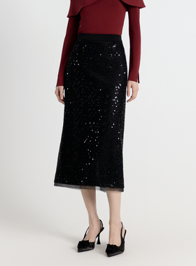 婉甸2025年秋季新品耀石黑珠片长包裙1243K06RJ3