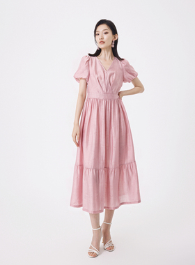 婉甸2025夏季新品藕粉色短袖连衣裙1242N54RT4