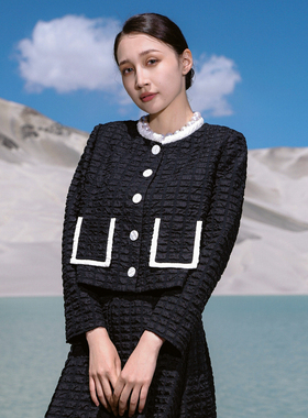 婉甸2026春季新品黑色短款长袖外套H型长袖1251O12MS2YX