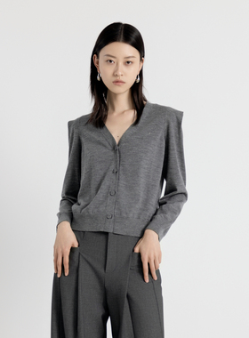 婉甸2025年秋季新品岩石灰/紫红色毛织开衫1243W09GL2