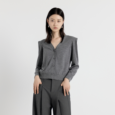 婉甸2025年秋季新品岩石灰/紫红色毛织开衫1243W09GL2