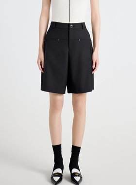 婉甸2025年秋季新品黑色条纹中裤1243P01DZ1