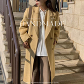 长款 韩版 新款 俩件套羊毛大衣972休闲洋气马卡龙配色大衣女外套