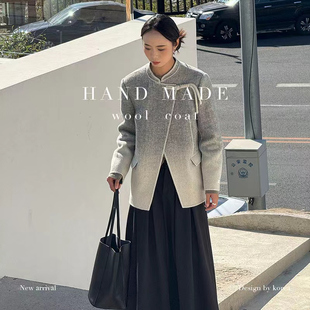 春季 时尚 新款 渐变色中式 气质女士毛呢外套 羊毛外套668 韩版