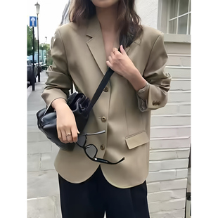 韩版 2025年秋季新款翻领系扣气质高级女士西装外套DPE
