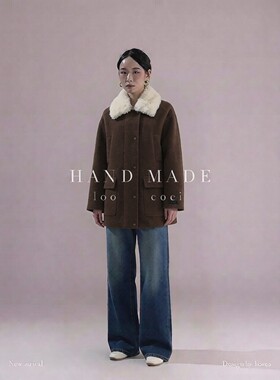 韩版 新款女士绵羊毛外套86536羊羔毛领洋气通勤女装羊毛外套