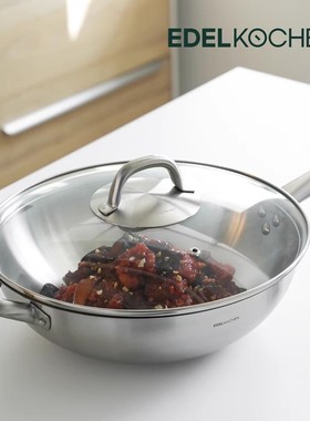 韩国原装进口正品EDELKOCHEN 不锈钢304炒锅炒菜锅30cm」现货