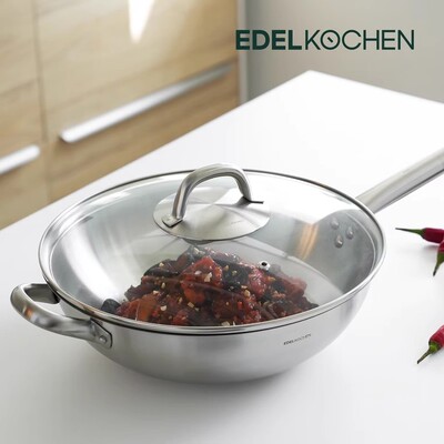 韩国原装进口正品EDELKOCHEN 不锈钢304炒锅炒菜锅30cm」现货