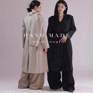 洋气女装 大衣583千金风系腰绳长毛时尚 羊毛大衣 羊毛长款 韩国新款