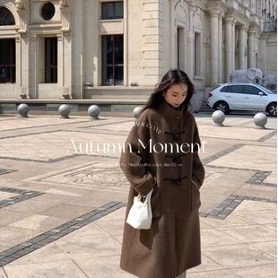 羊毛大衣 大衣573牛角扣立领长毛休闲通勤女装 韩国新款 羊毛长款