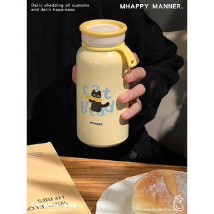 MhappyManner 原创面包猫咪保温杯 304不锈钢水杯便携可爱水壶