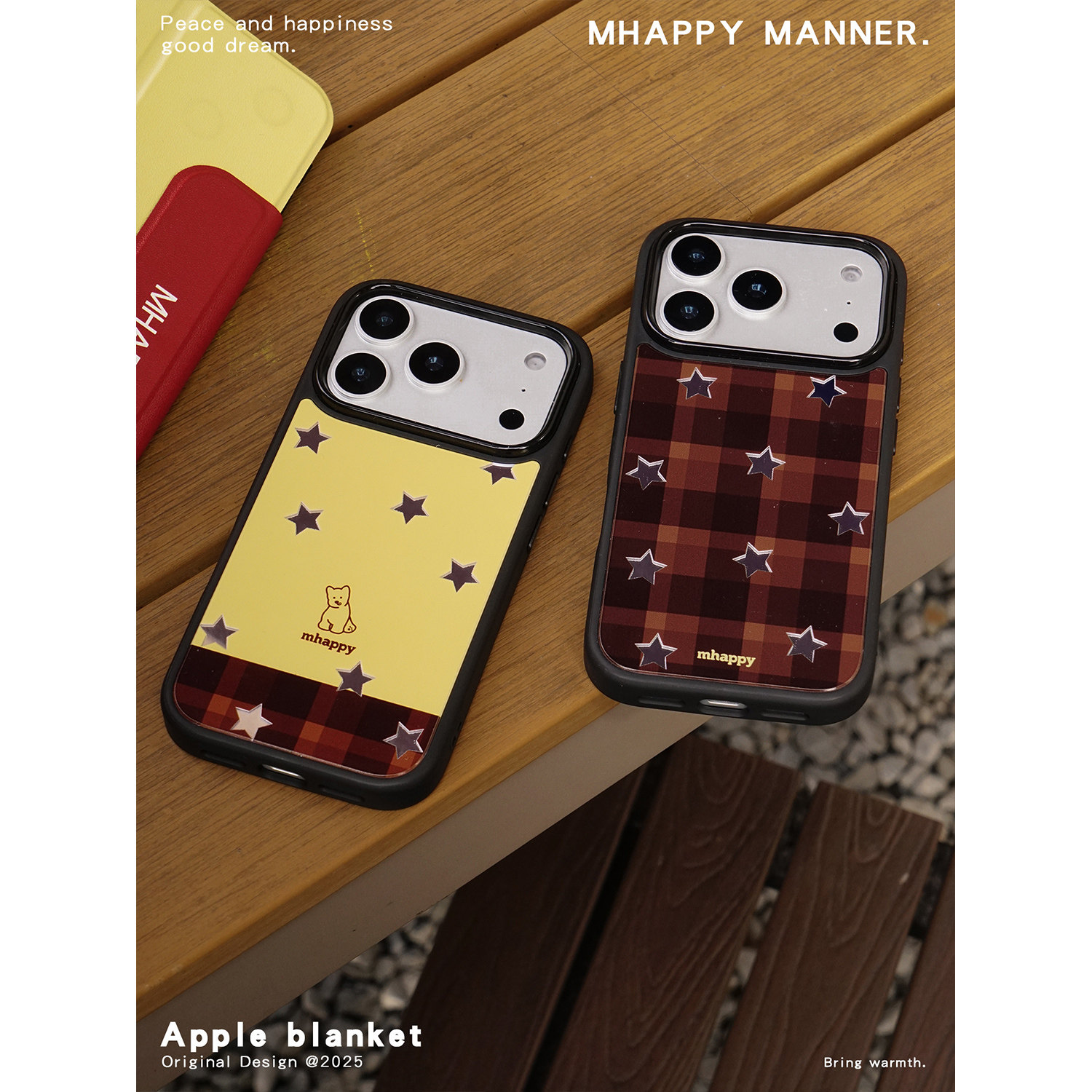 MhappyManner原创镜面格纹星星手机壳 适用于苹果17promax iphone17pro 16 pro/15pro全包软边手机套