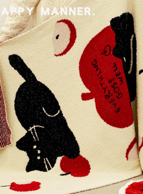 MhappyManner 原创苹果小猫半边绒盖毯加厚 休闲毛毯午睡空调毯子