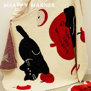 MhappyManner 原创苹果小猫半边绒盖毯加厚 休闲毛毯午睡空调毯子