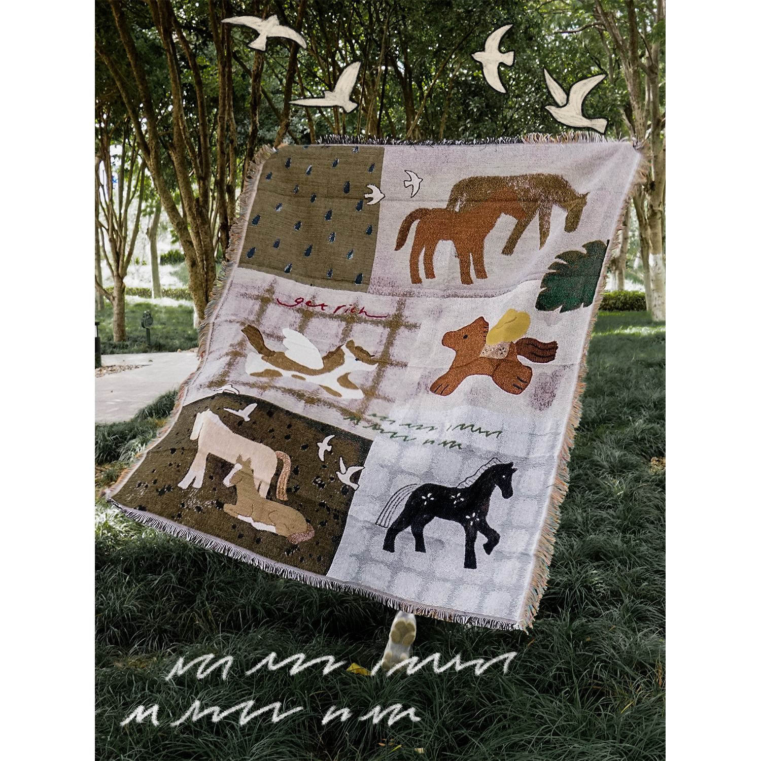 原创小马艺术挂毯盖毯毛毯