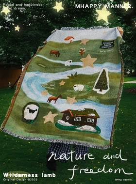 MhappyManner 原创 旷野自然小羊艺术挂毯沙发毯针织盖毯空调毯