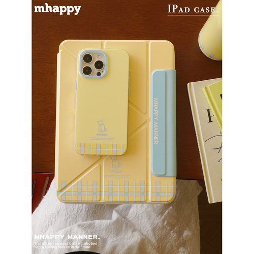 MhappyManner原创设计海盐芝士小狗适用于ipad磁吸保护壳y型带搭扣air67平板套pro11寸 三折可拆卸