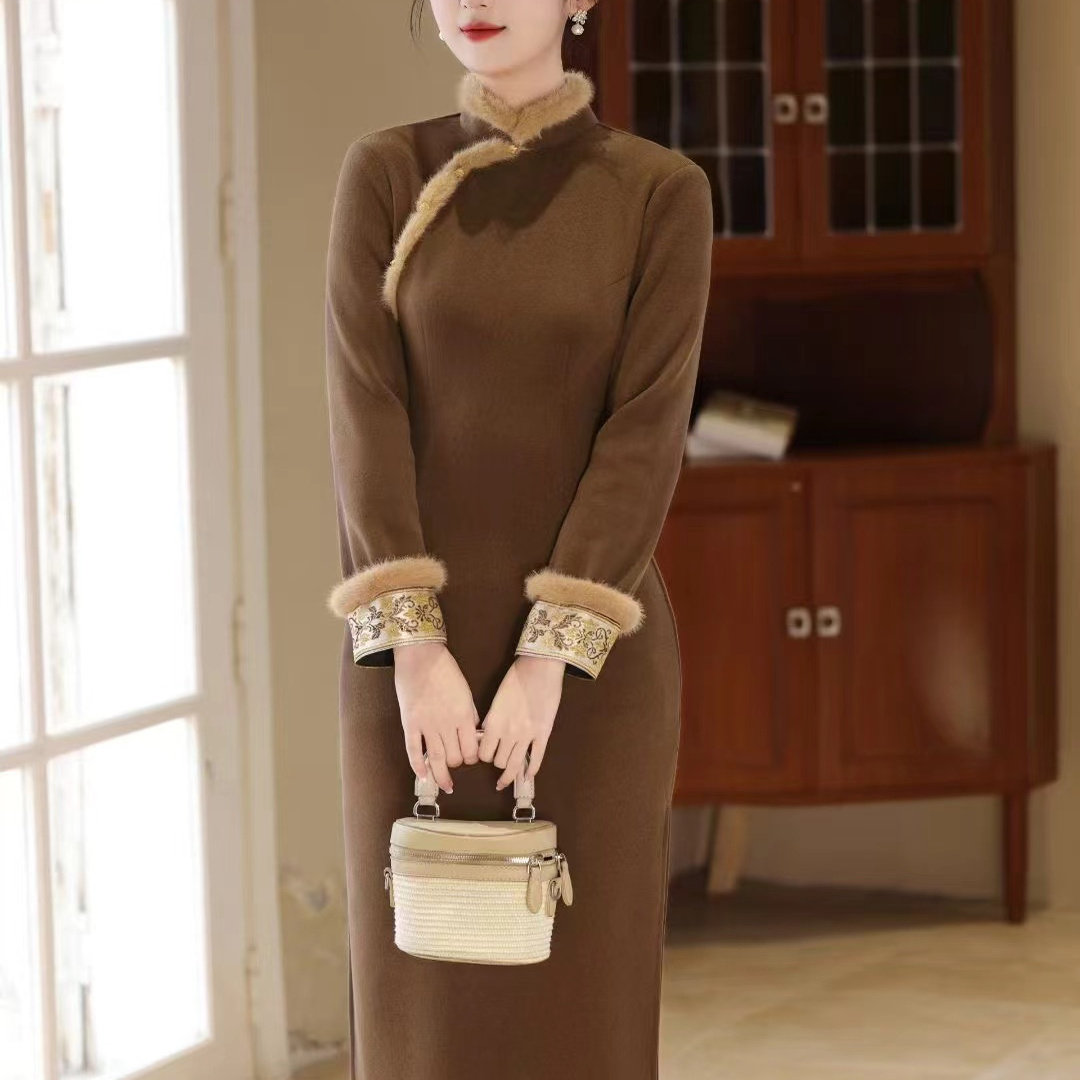 苏州正品冬季加绒旗袍2025加厚新款改良中式连衣裙气质日常年轻