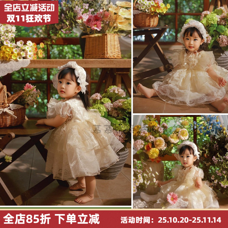 油画儿童摄影服法式洛丽塔公主裙