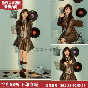 艺术写真 大童皮衣外套三件套模卡英伦风个性 儿童摄影服装 复古时尚