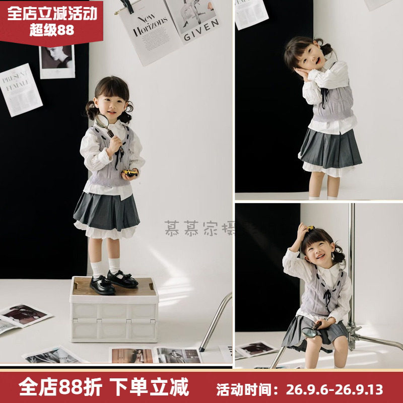 26年学院风JK制服套装影楼儿童摄影服装女童写真艺术照写真三件套