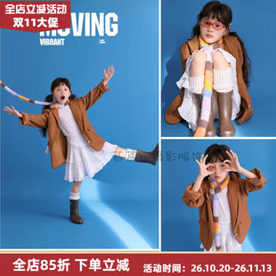 多巴胺女孩亮色西服影楼潮拍俏皮可爱风西装裙三件套T台走秀套装