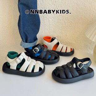 2026儿童头层牛皮男童包头凉鞋镂空编织软底软面真皮罗马女孩鞋子