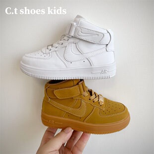 空军一号儿童小白鞋 aj大男童鞋 子秋冬加绒女童运动鞋 真皮高帮板鞋