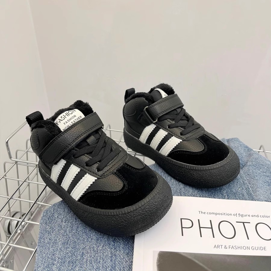 高帮真皮板鞋加绒加厚男女童新款