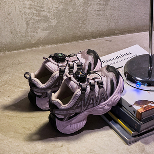 大小童轻便休闲跑步鞋 儿童透气旋转扣老爹鞋 男女童厚底复古运动鞋