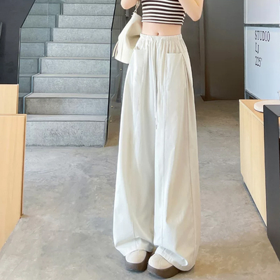 慵懒风阔腿裤女春夏季新款宽松高腰显瘦弯刀老钱风垂感直筒休闲裤